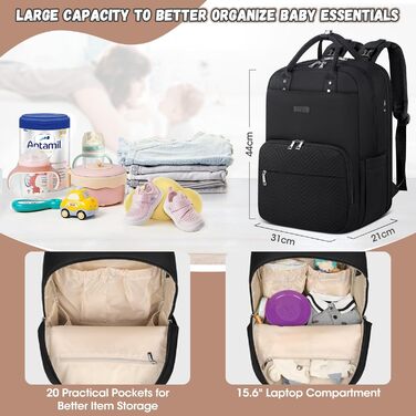 RAINSOMORE Backpack Diaper Bag - Backpack with Changing Pad - Large On-the-Go Diaper Bag - Multifunctional Baby Bag for Mom and Dad - Black
