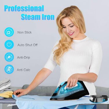 Праска, парогенератор 2400W бездротова Powersteam Ultra з керамічною підошвою, самоочищення, функція розпилення, стоп-крапля, автоматичне вимкнення, блакитна