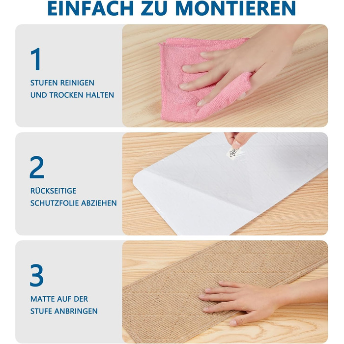 Килимок на сходинки, антиковзаючі, 20x76 см (15 шт), килимки на сходи, багаторазовий клей для всіх чистих, гладких сходів, захист сходинок для дітей, (Бежевий)