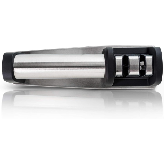 Точилка для ножів Spitzer Premium ручна, 2 ступені, для сталевих ножів, з антиковзною основою, нержавіюча сталь/чорний