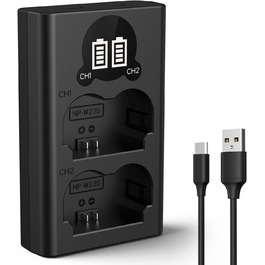 Зарядний пристрій K&F CONCEPT NP-W235 з LED-дисплеєм, Dual Slot, Micro USB та Type-C, сумісний з Fujifilm X-T5, X-T4, GFX 100S, X-H2S, GFX 50S II, VG-XT4. Підтримка передачі даних.