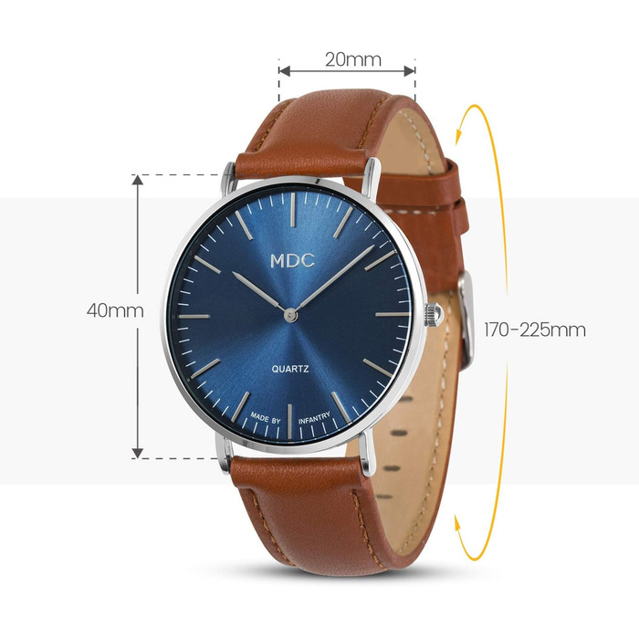 Чоловічий годинник Infantry MDC: мінімалістичний дизайн, кварцовий механізм, шкіряний ремінь, блакитно-сріблястий колір