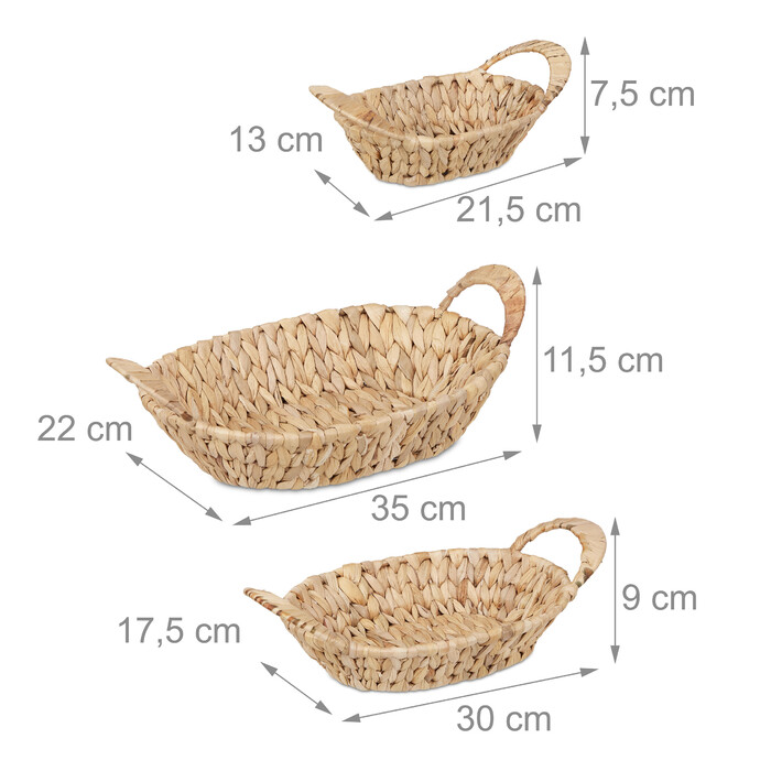 Relaxdays Set of 3 Storage Baskets - Water Hyacinth