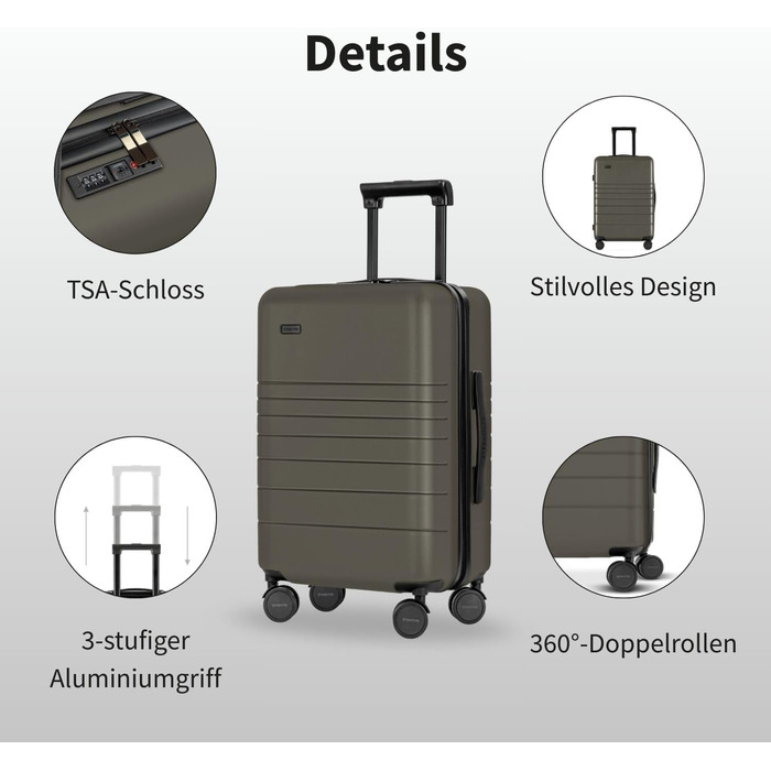 Валіза ETERNITIVE з полікарбонату та ABS: легка, з колесами 360°, з TSA-замком, для ручної поклажі, оливковий колір