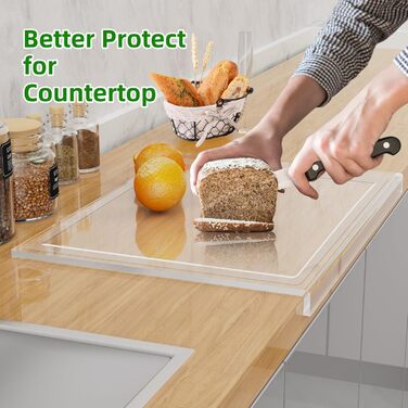 Акрилове обрізне дощечка SUBAER для кухні, прозоре, з жолобом для соку, 43.2 x 34 см, 8 антиковзних накладок