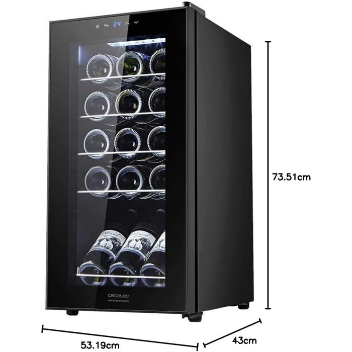 Cecotec GrandSommelier 15000 Black Wine Cooler with Compressor - 15 Bottle Capacity
