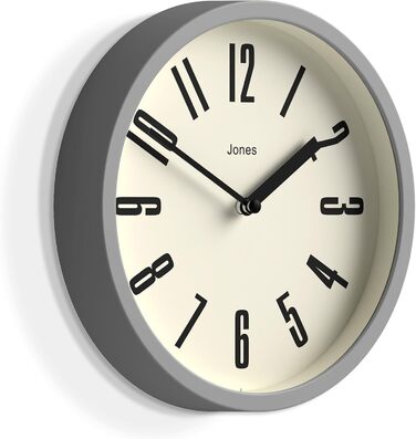 JONES CLOCKS® Hot Tub Wall Clock | Small Retro Round Clock | 20cm | Easy-to-read numbers | Ideal for kitchen, office, kids' room or any small space (Gray)