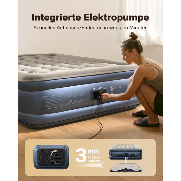 Надувний матрац iDOO для 2 осіб з електричним насосом, 152x203x46 см, для кемпінгу та гостей