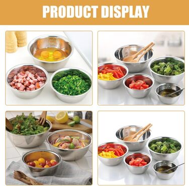 Набір з 5 чаш для перемішування GLEAVI з нержавіючої сталі: салатники, чаші для випічки, кухонні чаші для змішування та подачі, для збивання яєць