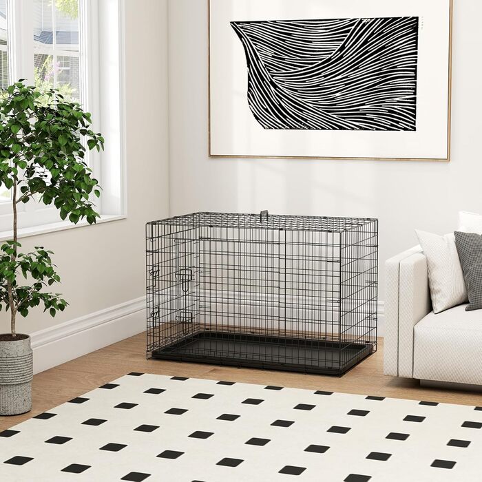 Клітка для собак PawHut з замком, подушкою та столиком, 80x56x63 см (чорний)