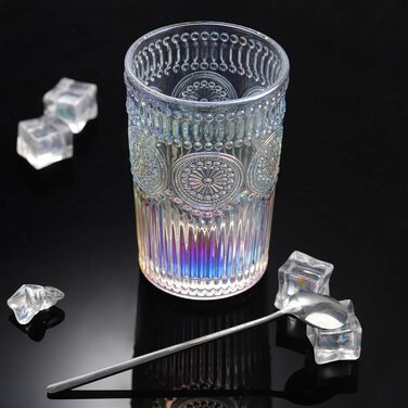 Joeyan 370ml Rainbow Water Glasses, Set of 4 Tumbler Glasses Colorful for Water, Drinks, Cocktail, Tea, Juice, Sparkling Drinking Glasses Romantic for Home, Office, Bar