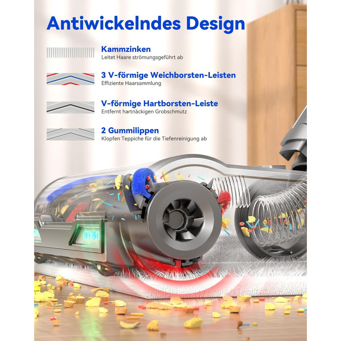 Бездротовий акумуляторний пилосос H9 58000Pa/650W з LED-екраном та турбощіткою для тварин, килимів та твердих підлог (блакитний)