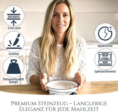 Набір посуду з порцеляни на 6 осіб Crystal 24 шт. – Набір тарілок та супниць з чорним обідком, білий посуд Pure Living