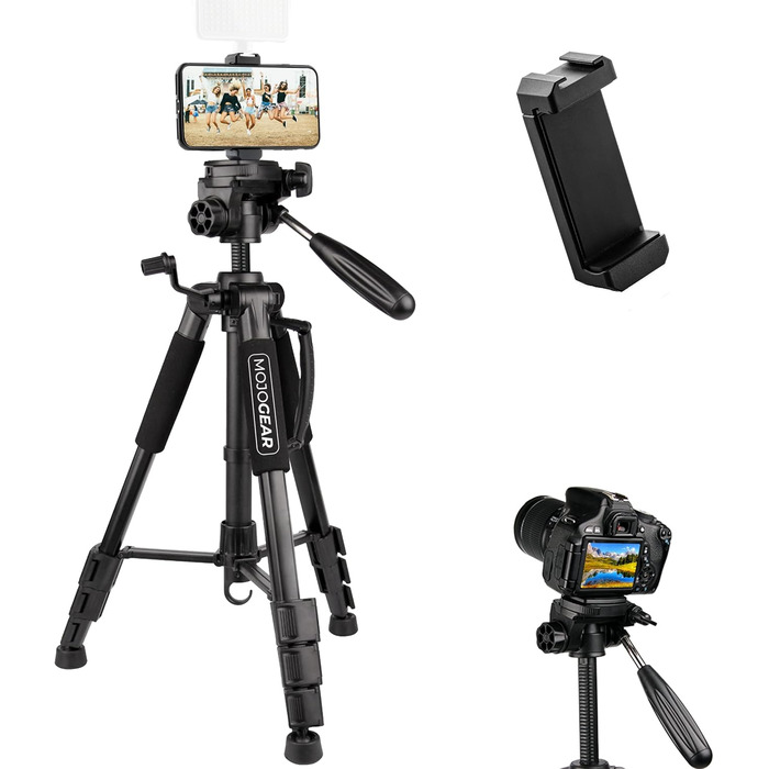Штатив відео 140 см MOJOGEAR з кріпленням для смартфона - штатив для камери/телефона, трипод з кульковою головкою, алюміній, SAB234