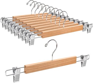Дерев'яні вішалки для одягу Amber Home, 10 шт., 36 см, білі. Міцні, з антиковзними кліпсами та поворотним гачком. Підходять для штанів, шортів, спідниць, шкарпеток та нижньої білизни.