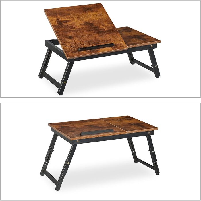 Столик для ноутбука Relaxdays на ліжко/диван, бамбуковий, регульований по висоті, темно-коричневий/чорний