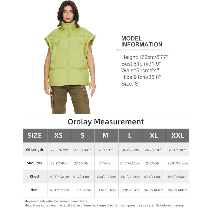 Жіночий пуховий жилет Orolay, світло-зелений, теплий, без рукавів, на блискавці, для зими