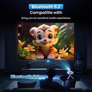 Портативний проєктор Mini Beamer 1080p з Wi-Fi та Bluetooth, сумісний з HDMI, смартфоном, USB, TV-Stick. Ідеально для домашнього кінотеатру та спальні. Чорний (Бежевий)