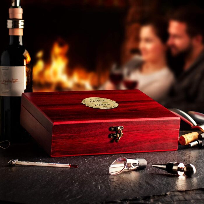Набір сомельє AMAVEL з 10 аксесуарів для вина, подарункова коробка з дерева з табличкою та персоналізованою гравіюванням компаса, ідеальний подарунок для поціновувачів вина