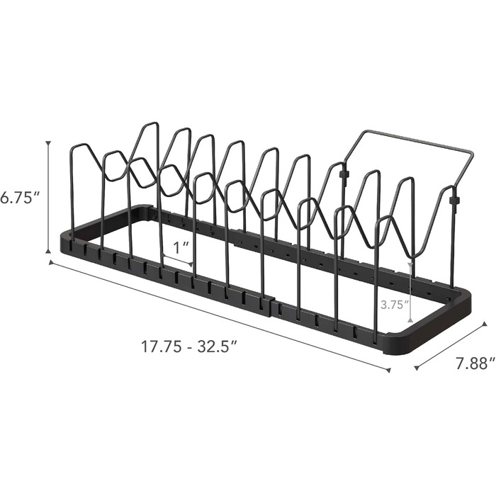 Yamazaki 3841 TOWER Pull-out Pot & Pan Rack, Black, ABS Resin/Steel, Minimalist Design, 45～82 x 20 x 17.5 cm (LxBxH)
