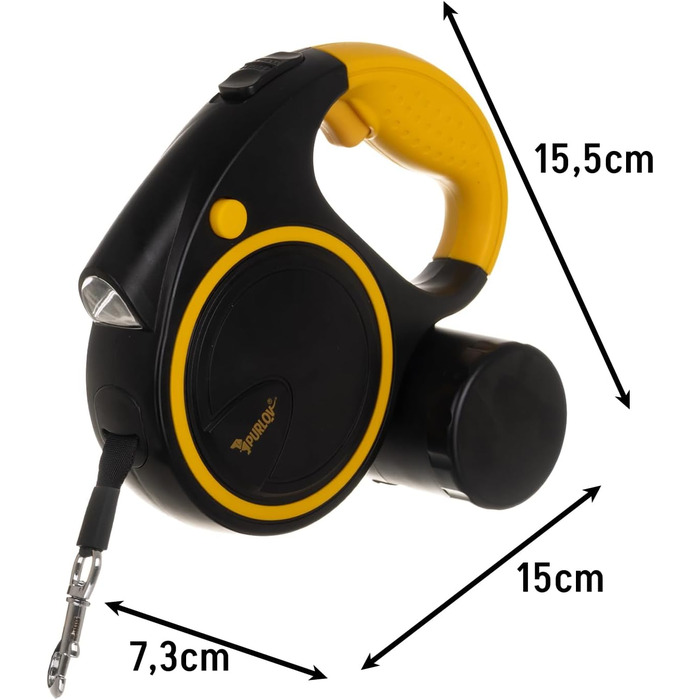 Поводок для собак PURLOV з LED-підсвіткою та дозатором для відходів – 5м автоматичний поводок для середніх собак 10–25кг – ергономічна ручка, функція зупинки та антиковзне обплетення