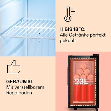 Klarstein Mini Fridge with Glass Door - Beverage, Snack & Cosmetic Cooler, Compact & Quiet, Adjustable Shelves, Skincare Fridge 12-18°C, 42L, Black and White