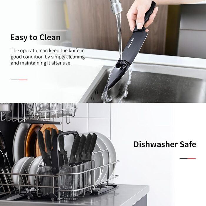 Набір ножів кухонних 15 предметів з точилкою, чорний, для нарізки, шинкування, подрібнення, безпечний для миття в посудомийній машині