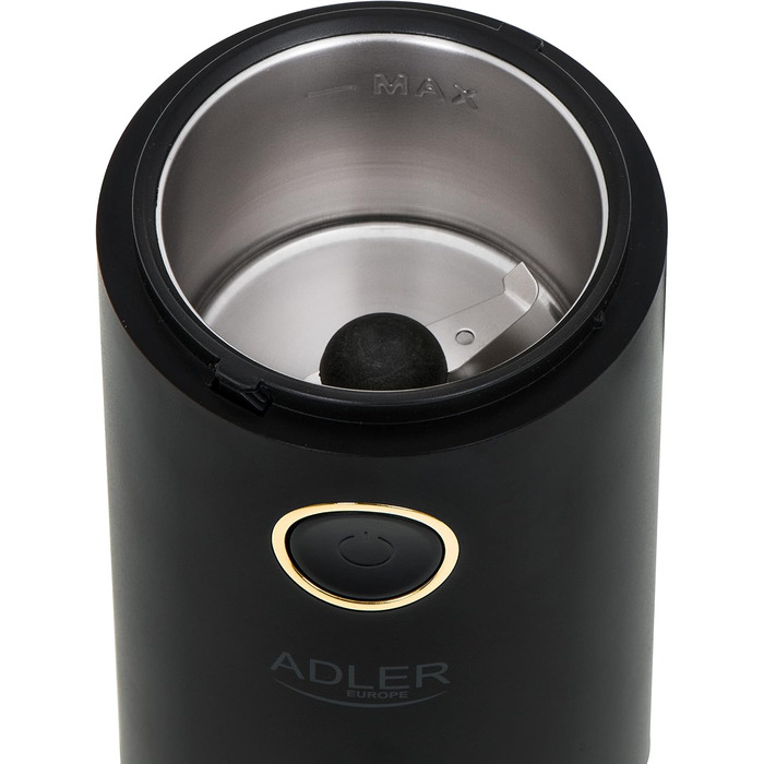 Електрична кавомолка ADLER, 75 г, 150 Вт, чорна з золотом