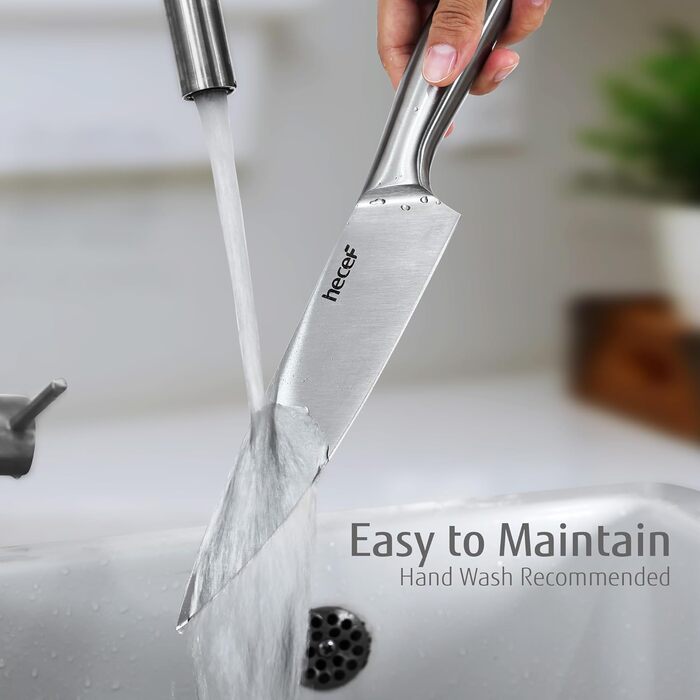 Набір кухонних ножів Hecef (3 шт) з нержавіючої сталі, сріблястого кольору, з порожнистим руків'ям, з захисними піхвами