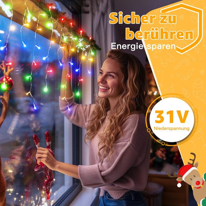 Ланцюжок прикрас з LED-підсвічуванням Ollny Eisregen, 15м, 600 LED, для зовнішнього використання, з пульт дистанційного керування, вологостійкий, 8 режимів, тепле біле світло, для балкона, даху, вікна, дому, огорожі (кольоровий)