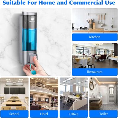 Дозатор мила настінний без свердління REAQUE, 200 мл, для душу, шампуню, дезінфікуючого засобу, мила, чорний