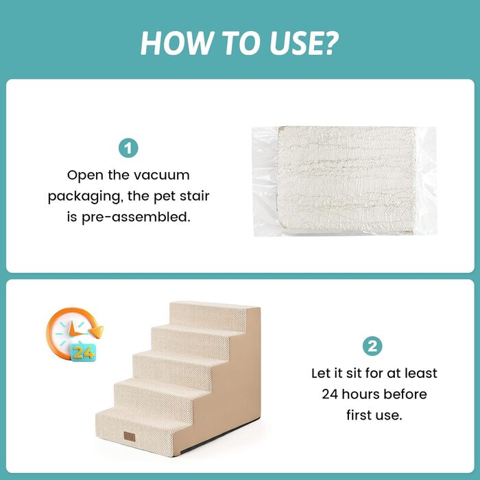 Сходинка для собак COZY KISS: 5 сходинок, 60 см, для малих собак, котів, зручна для ліжка, дивана, авто, щільний пінопласт, знімний чохол (Бежевий, 75x50x60cm)