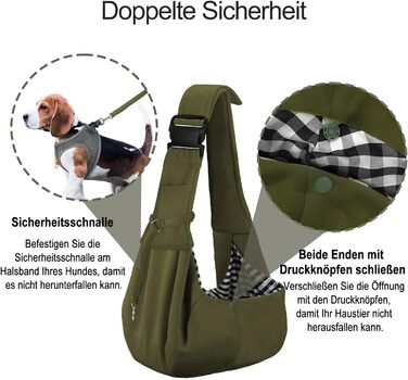 Сумка-переноска для собак PetLoft Tragetuch, реверсивна, для маленьких собак, регульована, з отвором для кріплення нашийника, для собак/кішок/кроликів (Хакі)