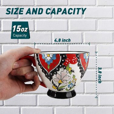 Set of 4 mugs, 444 ml large ceramic coffee mugs for tea, milk, latte, cappuccino, cocoa, cereal, hot chocolate, gift for men, women, friends, family