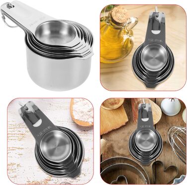 ABOOFAN 2-Piece Set of Mini Baking Cups - Reusable Coffee Cups Made of Paper with Lids, Spoon, Microwave-Safe, Dispenser, Small Measuring Cup, Automatic, Silver, Stainless Steel