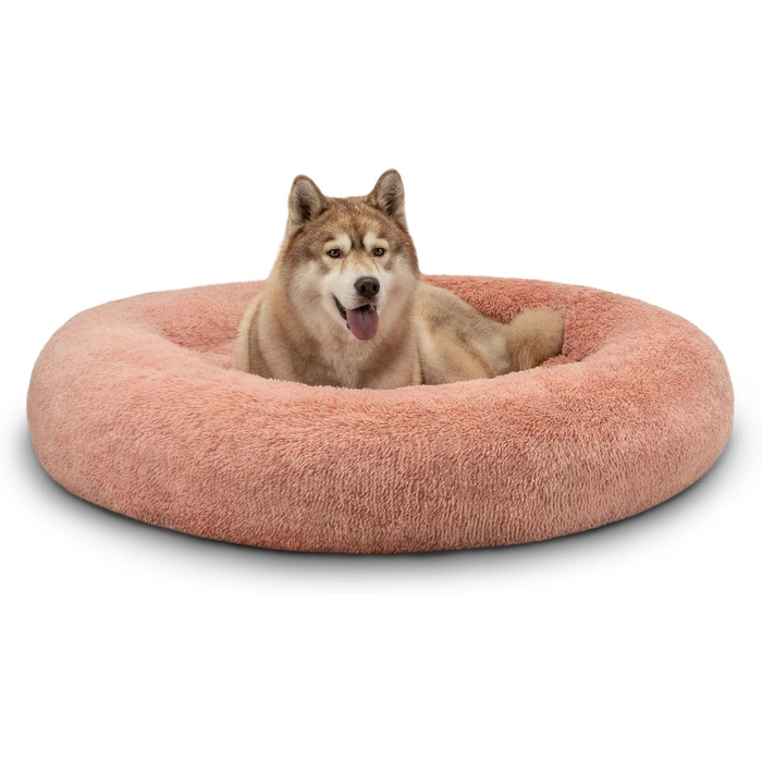 Кругле ліжко для собак та котів Lionto, Ø 120 см, рожеве, м'яке, з плюшу, з товстою підкладкою