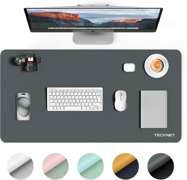 TECKNET Килимок на стіл, 80 x 40 см, захист від води, для ноутбука, PU шкіра, двосторонній, для офісу/дому (темно-сірий)