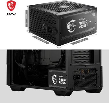 Блок живлення MSI MAG A850GL PCIE5 850W 80 Plus Gold, повністю модульний, ATX 3.0, підтримка PCIe 5.0, 120мм FDB вентилятор