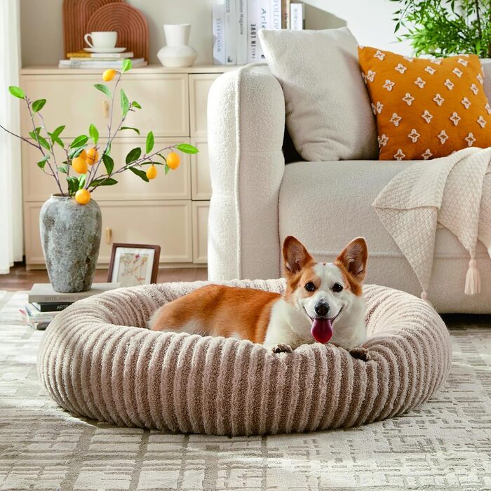 Кругле ліжко для собак середніх порід та котів, коричневе, 76x76x20 см, знімний кошик, гранульована та memory-піна