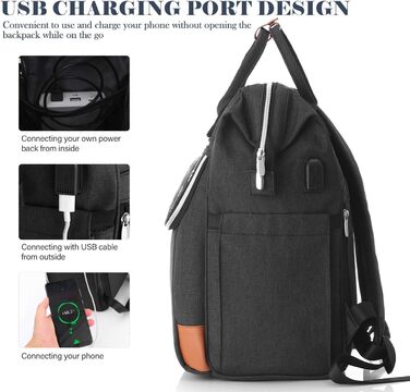 Жіночий рюкзак, шкільний рюкзак для дівчаток-підлітків, рюкзак для ноутбука 15.6 дюймів з захистом від крадіжки, робочий рюкзак для подорожей та походів (Чорний)