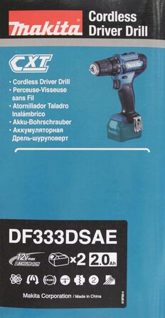 Акумуляторний дриль-шурупокрут Makita DF333DSAE 12V, 2.0Ah, 2 акумулятори + зарядний пристрій у транспортному кейсі, чорний/синій