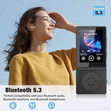 MP3 плеєр 64GB Bluetooth 5.3 з динаміком, HiFi звук, диктофон, E-book, чорний