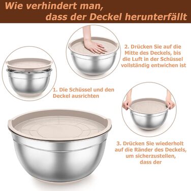 TEAMFAR Mixing Bowl Set, 7-Piece Stainless Steel Bowls Salad Bowls with Airtight Lids and Silicone Bottom, 0.7L/1.2L/1.5L/2.5L/2.8L/3.5L/6.5L, Khaki