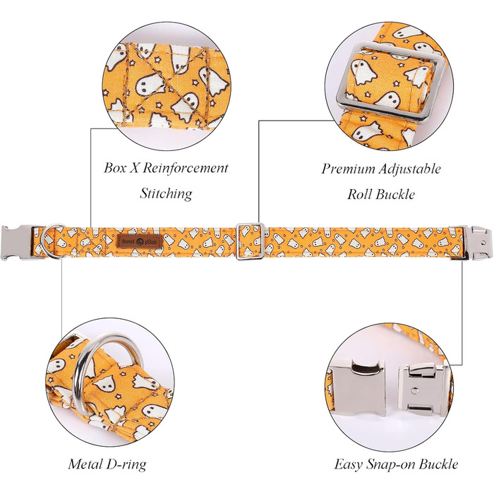 Нашийник для собак Lionet Paws на Halloween з метеликом, бавовна, зручний, з металевим затвором, розмір M (34-55 см), 1 шт. Ghost