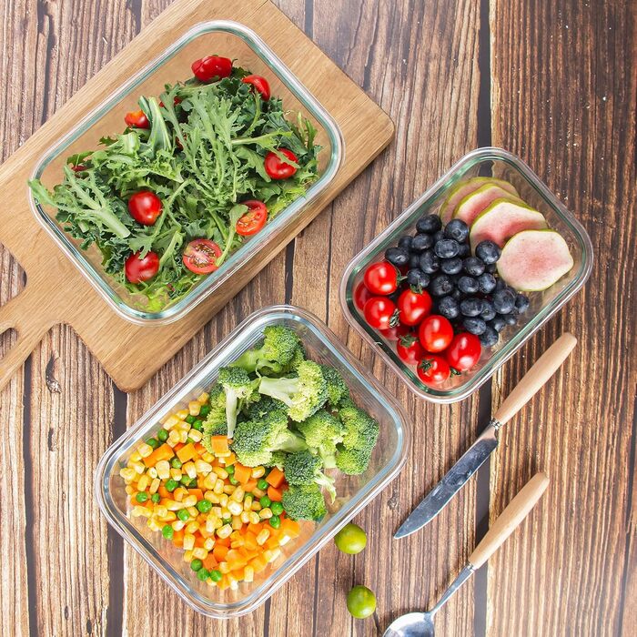 Набір з 10 скляних контейнерів для зберігання продуктів, з кришкою, BPA-Free, підходить для мікрохвильової печі, морозильника та посудомийної машини (Рожевий)