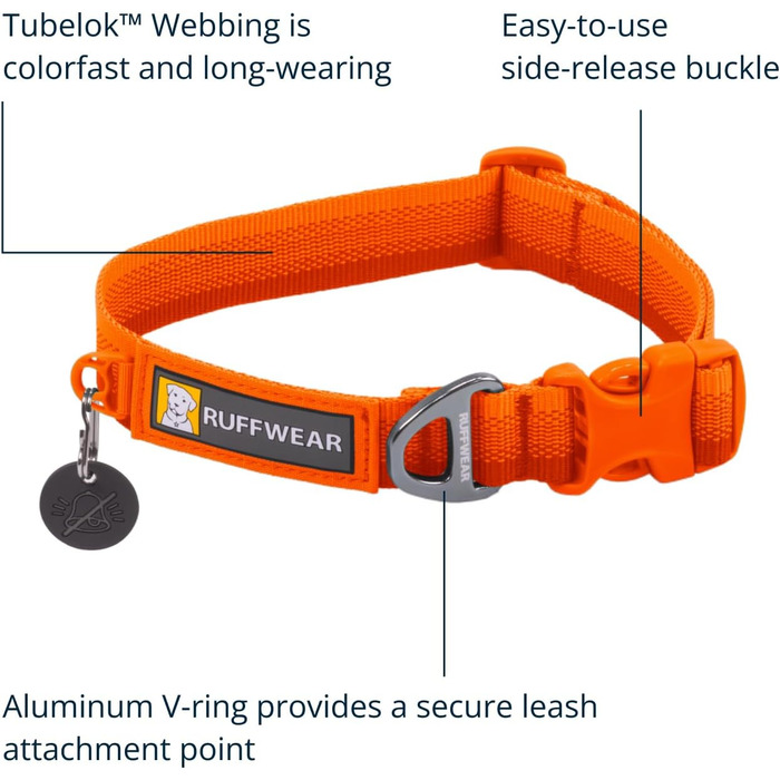 Нашийник для собак Ruffwear Front Range з V-подібним кільцем, регульований, зручний, м'який, для повідка, 11'-14' (Blaze Orange, 14'-20')