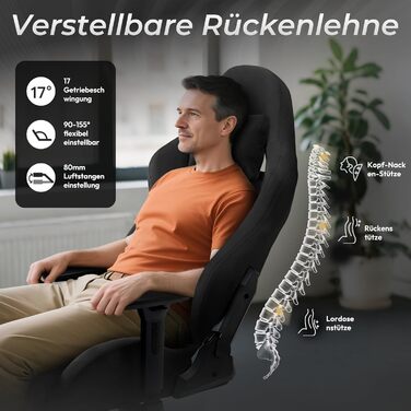 Ігровий крісло Dowinx з мікрофібри: дихаючий, ергономічний, з підніжкою, чорний