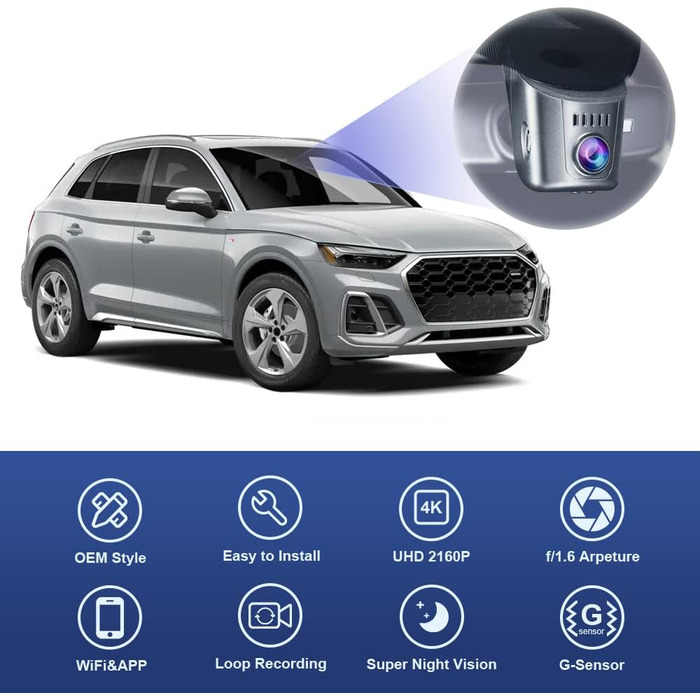 Автомобільний відеореєстратор FITCAMX OEM 4K для Audi A1 A3 A4 A5 A6 A7 A8 Q2 Q3 Q5 Q7 Q8 TT R8 e-tron Sportback GT (2019-2026), WiFi, G-сенсор, 64 ГБ карта пам'яті