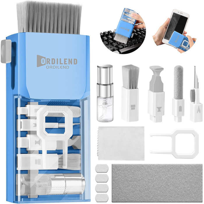 Набір для чищення клавіатури та гаджетів Ordilend: щітка, спрей, для ноутбука, телефону, iPad, монітора