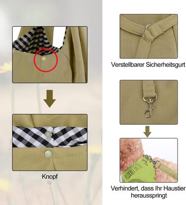 PetLoft Сумка-переноска для собак, реверсивна, регульована, Cross-Body Carrier з кріпленням для нашийника (Хакі)